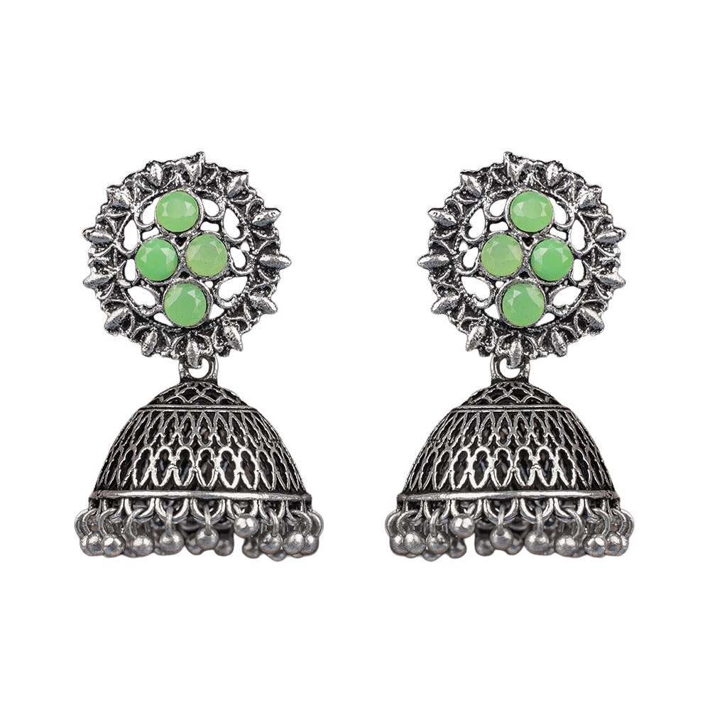 Classic chandlier Jhumka earrings (Pista)