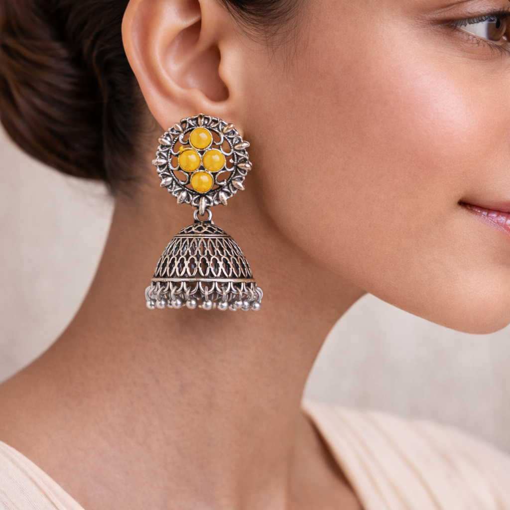 Classic chandlier Jhumka earrings (Yellow)