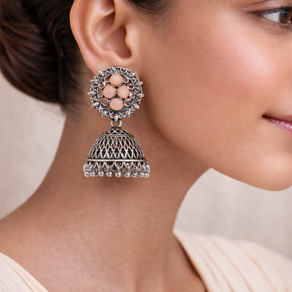 Classic chandlier Jhumka earrings (Light Orange)