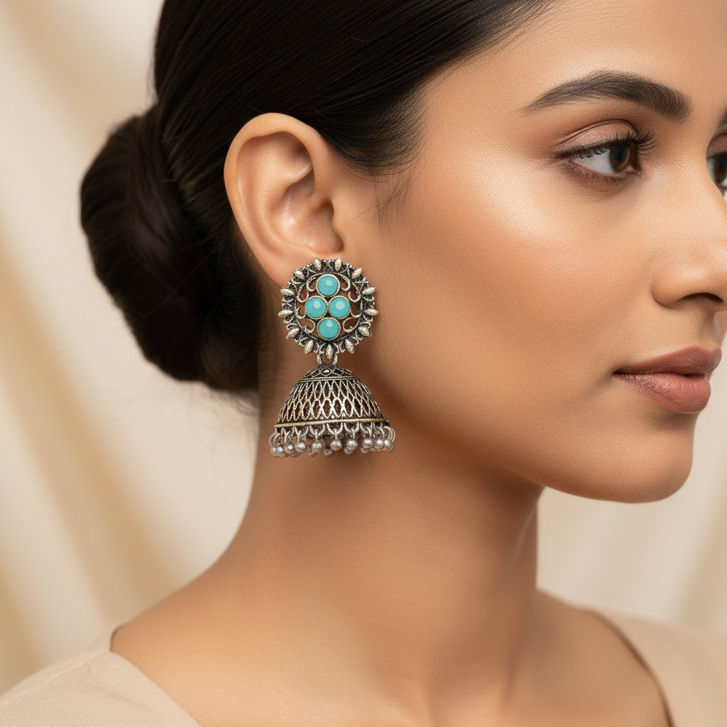 Classic chandlier Jhumka earrings (Mint)