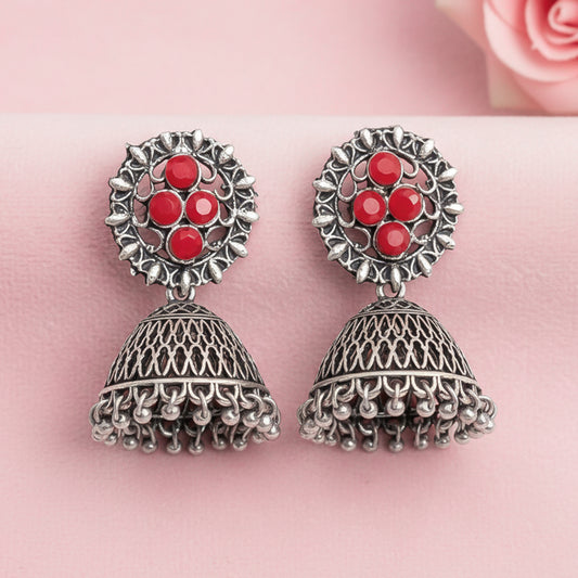 Classic chandlier Jhumka earrings (Dark Red)