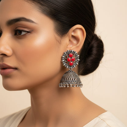 Classic chandlier Jhumka earrings (Dark Red)