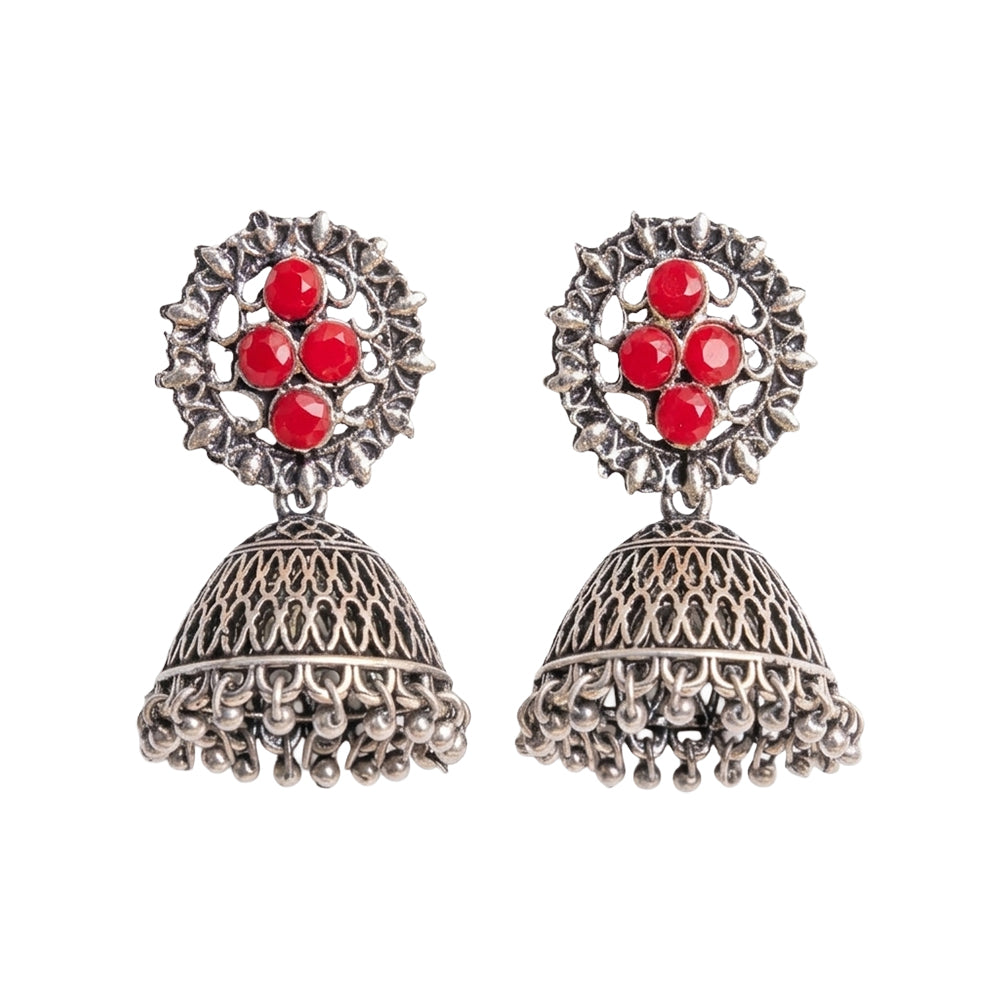 Classic chandlier Jhumka earrings (Dark Red)