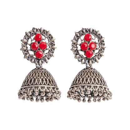 Classic chandlier Jhumka earrings (Dark Red)