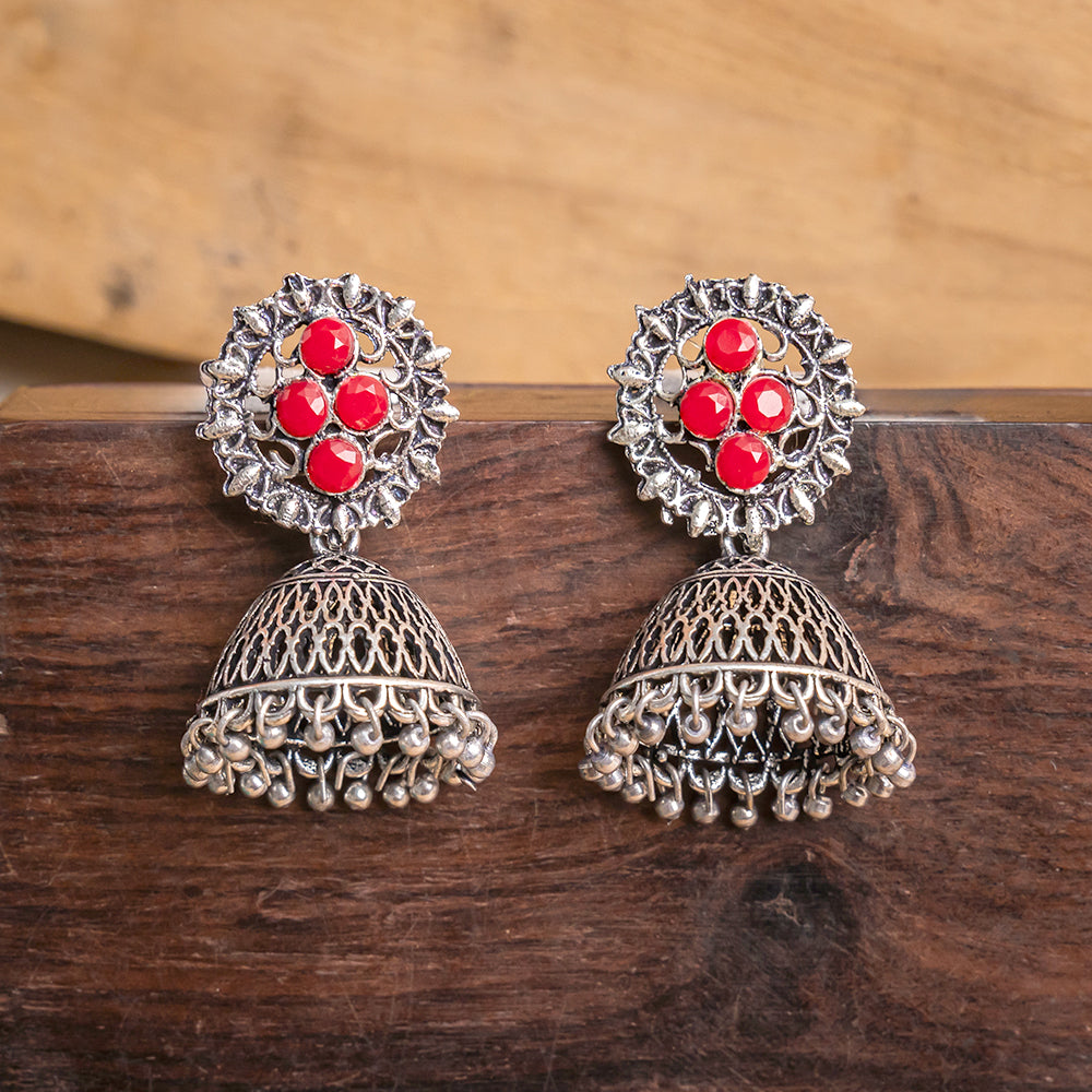 Classic chandlier Jhumka earrings (Dark Red)