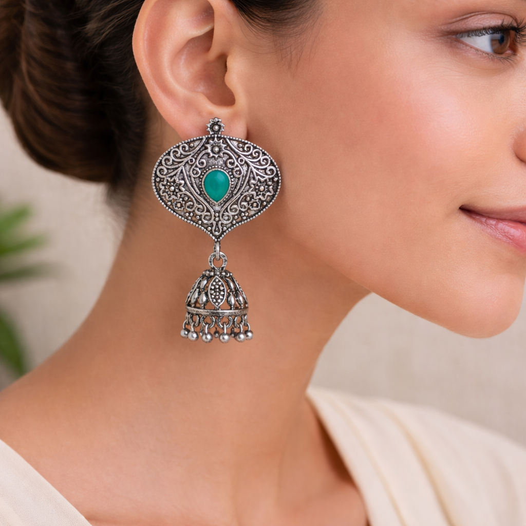 Pretty Petal Jhumki earrings (Green)