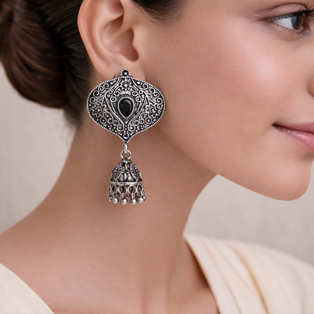 Pretty Petal Jhumki earrings (Black)