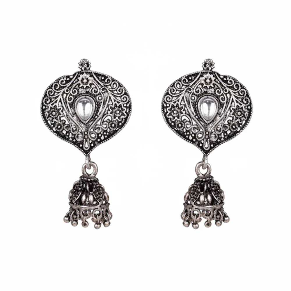 Carved Charm Dangler earrings (White) Pretty Petal Jhumki earrings (White) Combo set