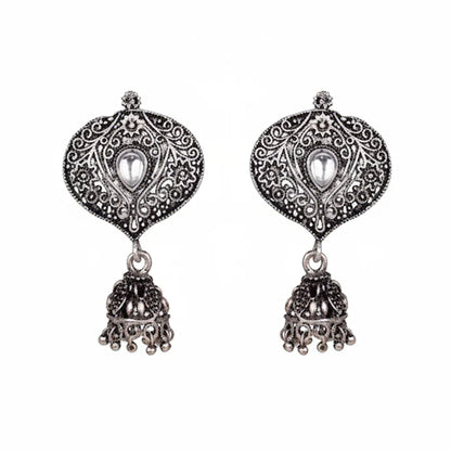 Carved Charm Dangler earrings (White) Pretty Petal Jhumki earrings (White) Combo set