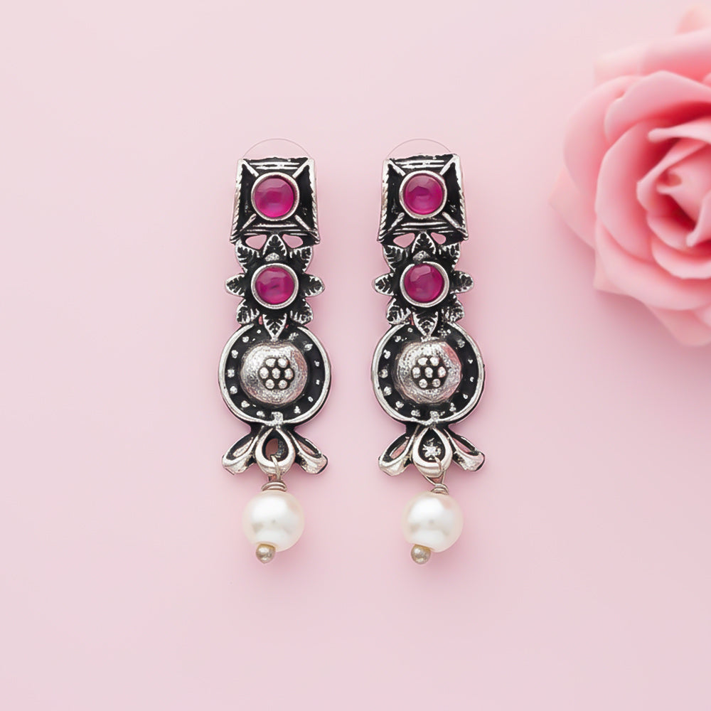 Wonderful wildflower oxidised stud earrings (Red)