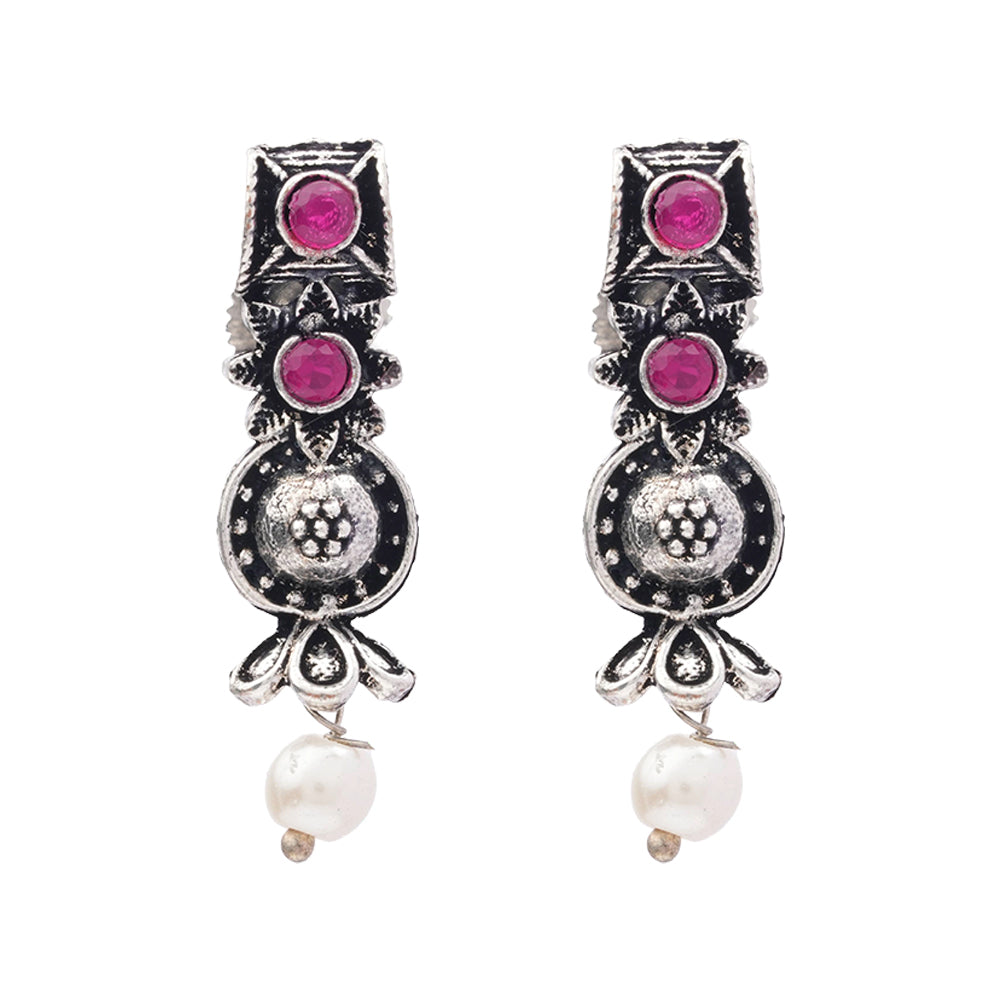 Wonderful wildflower oxidised stud earrings (Red)