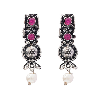Wonderful wildflower oxidised stud earrings (Red)