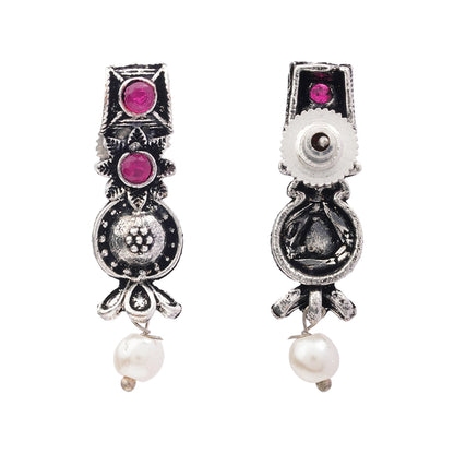 Wonderful wildflower oxidised stud earrings (Red)