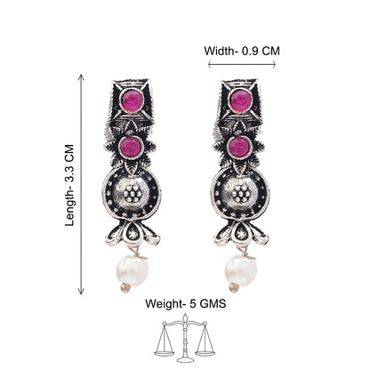 Wonderful wildflower oxidised stud earrings (Red)