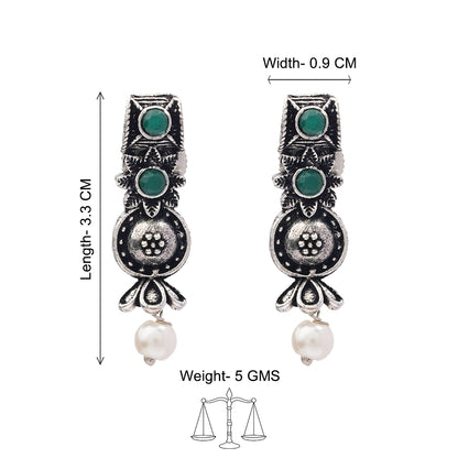 Wonderful wildflower oxidised stud earrings (Green)
