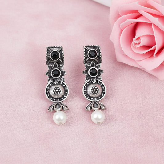 Wonderful wildflower oxidised stud earrings (Black)