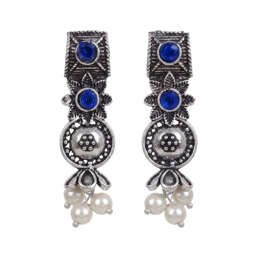 Wonderful wildflower oxidised stud earrings (Blue)