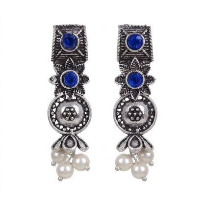 Wonderful wildflower oxidised stud earrings (Blue)