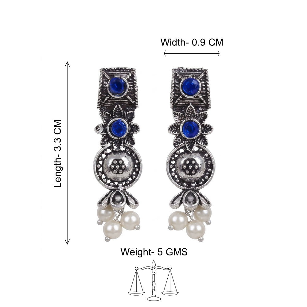 Wonderful wildflower oxidised stud earrings (Blue)