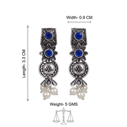 Wonderful wildflower oxidised stud earrings (Blue)