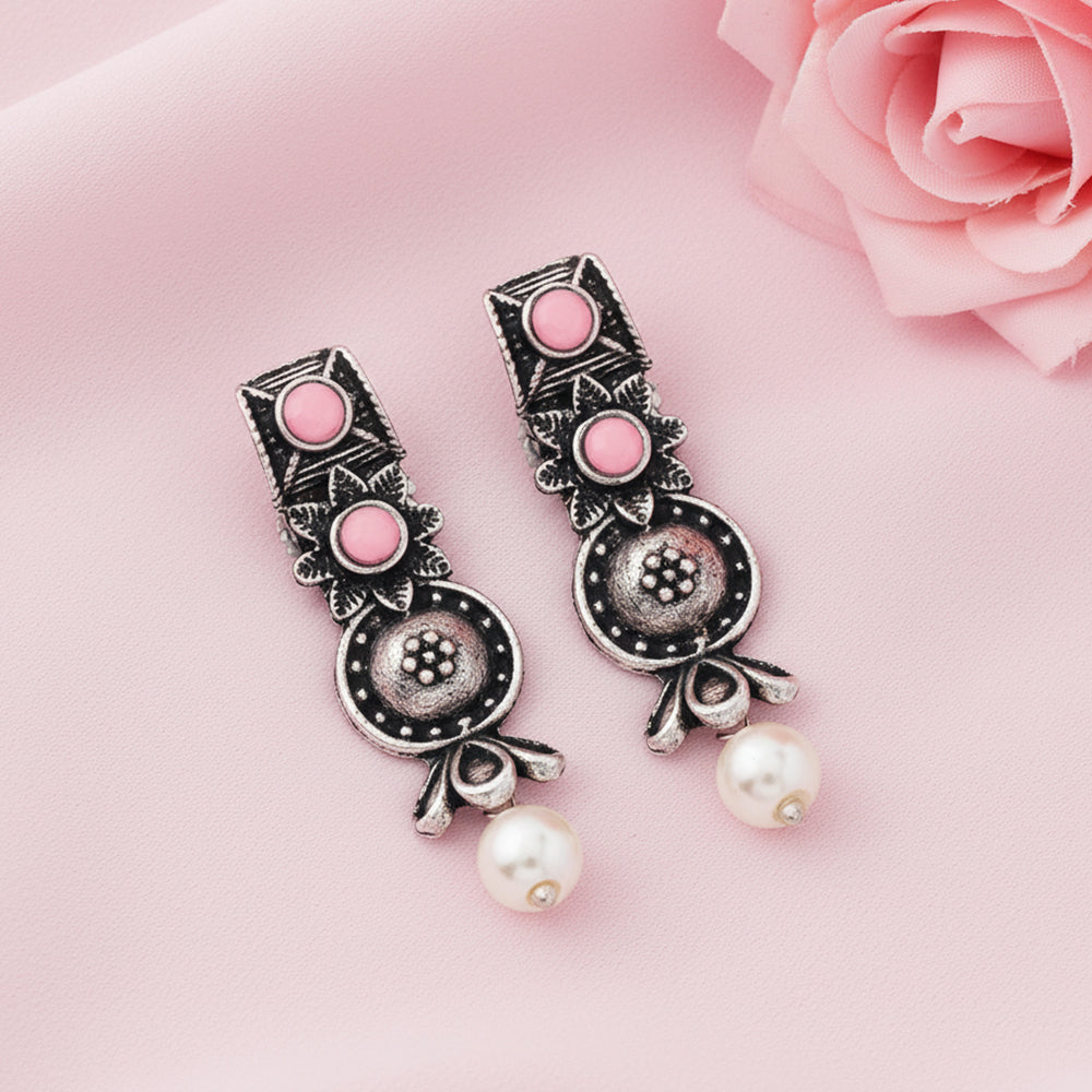 Wonderful wildflower oxidised stud earrings (Baby Pink)