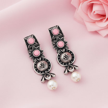 Wonderful wildflower oxidised stud earrings (Baby Pink)