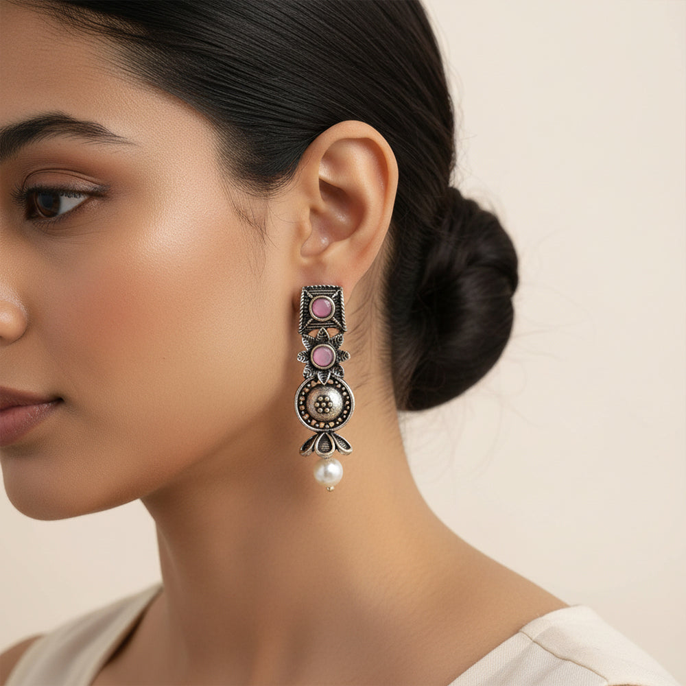 Wonderful wildflower oxidised stud earrings (Baby Pink)