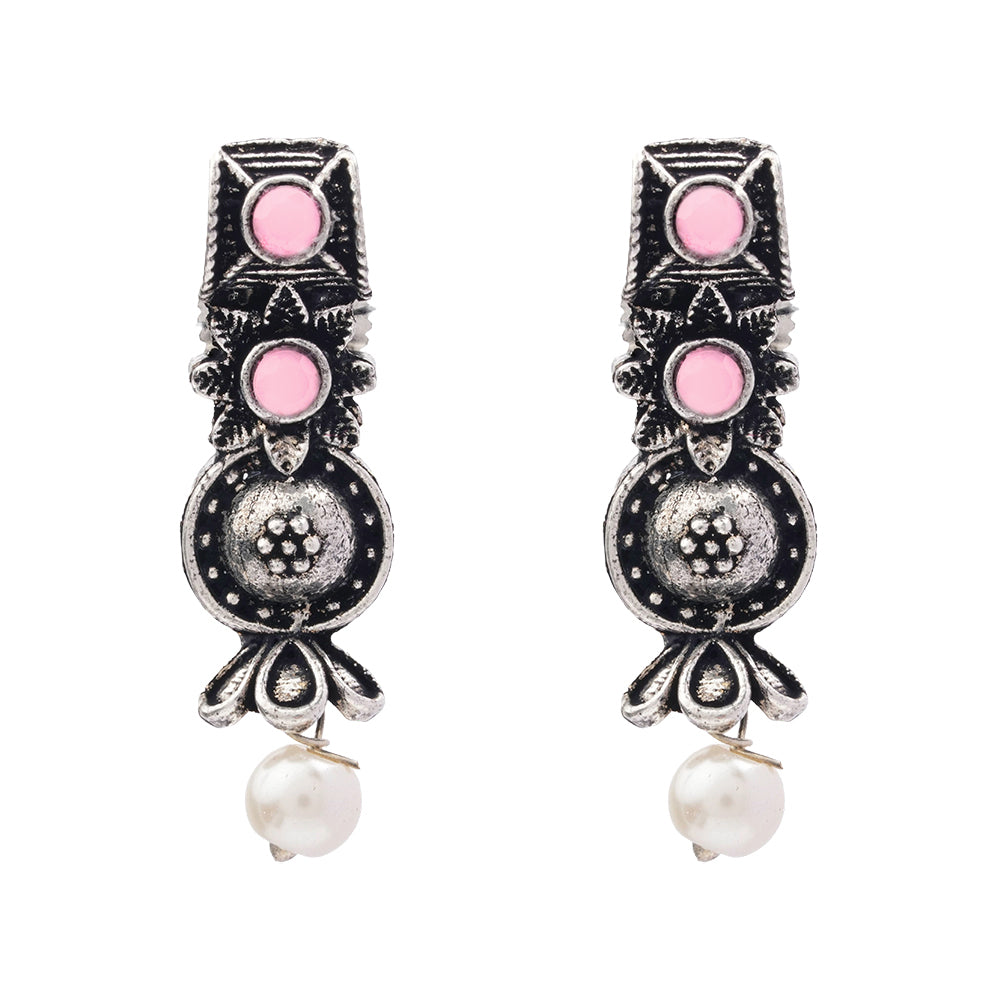 Wonderful wildflower oxidised stud earrings (Baby Pink)