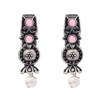 Wonderful wildflower oxidised stud earrings (Baby Pink)