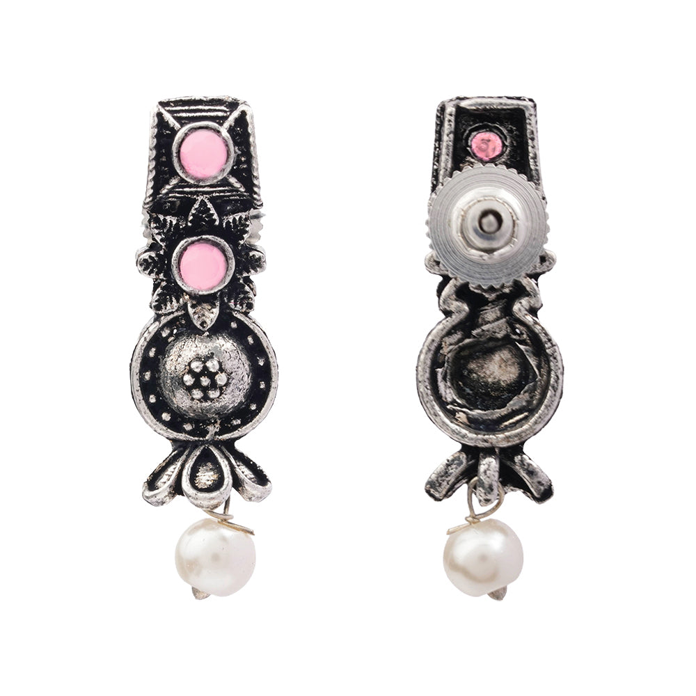 Wonderful wildflower oxidised stud earrings (Baby Pink)