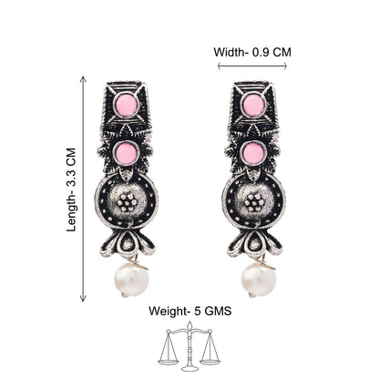Wonderful wildflower oxidised stud earrings (Baby Pink)