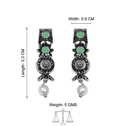 Peacock glow stone studded dangler & Wonderful wildflower oxidised stud set
