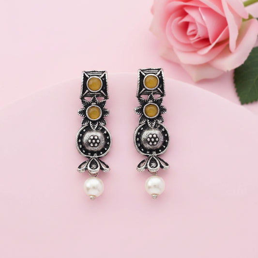 Wonderful wildflower oxidised stud earrings (Yellow)
