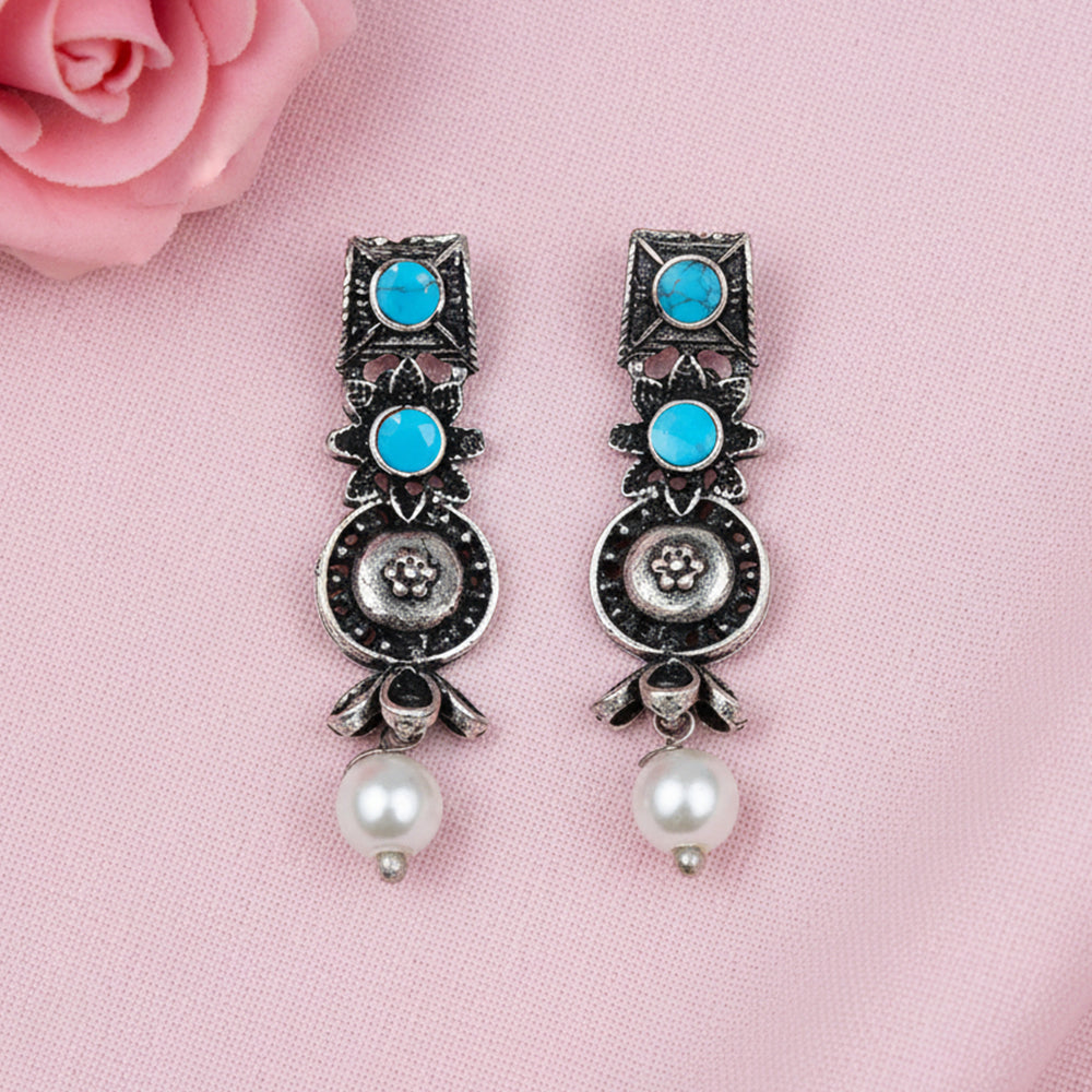Wonderful wildflower oxidised stud earrings (Sky Blue)