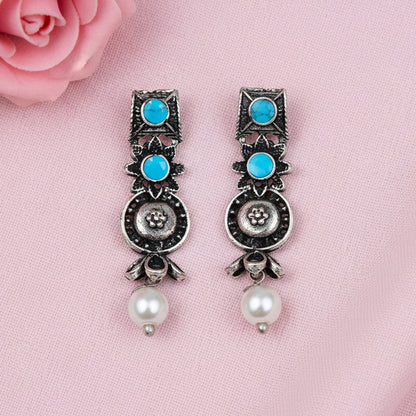 Wonderful wildflower oxidised stud earrings (Sky Blue)