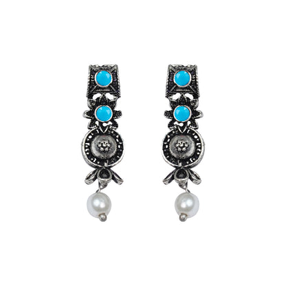 Wonderful wildflower oxidised stud earrings (Sky Blue)