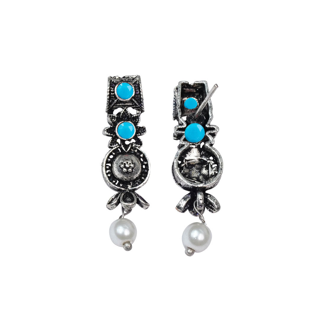 Wonderful wildflower oxidised stud earrings (Sky Blue)