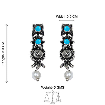 Wonderful wildflower oxidised stud earrings (Sky Blue)