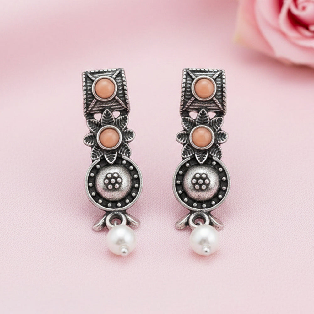 Wonderful wildflower oxidised stud earrings (Light Orange)