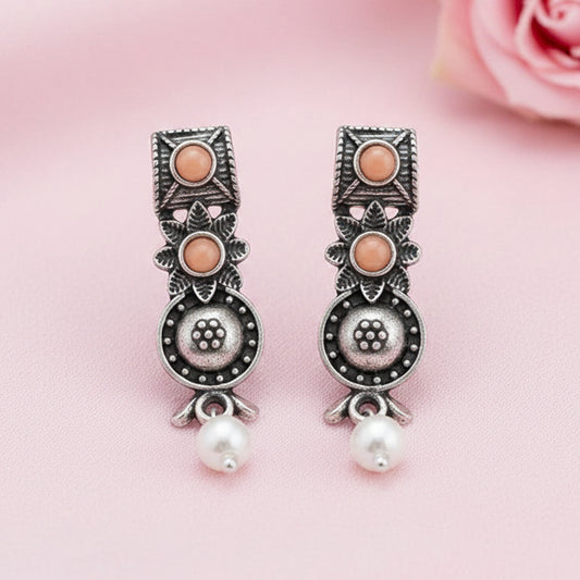 Wonderful wildflower oxidised stud earrings (Light Orange)
