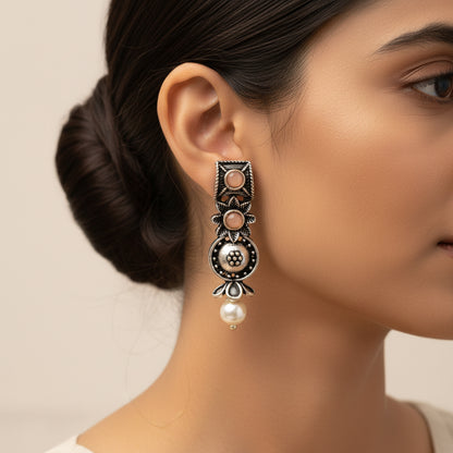 Wonderful wildflower oxidised stud earrings (Light Orange)