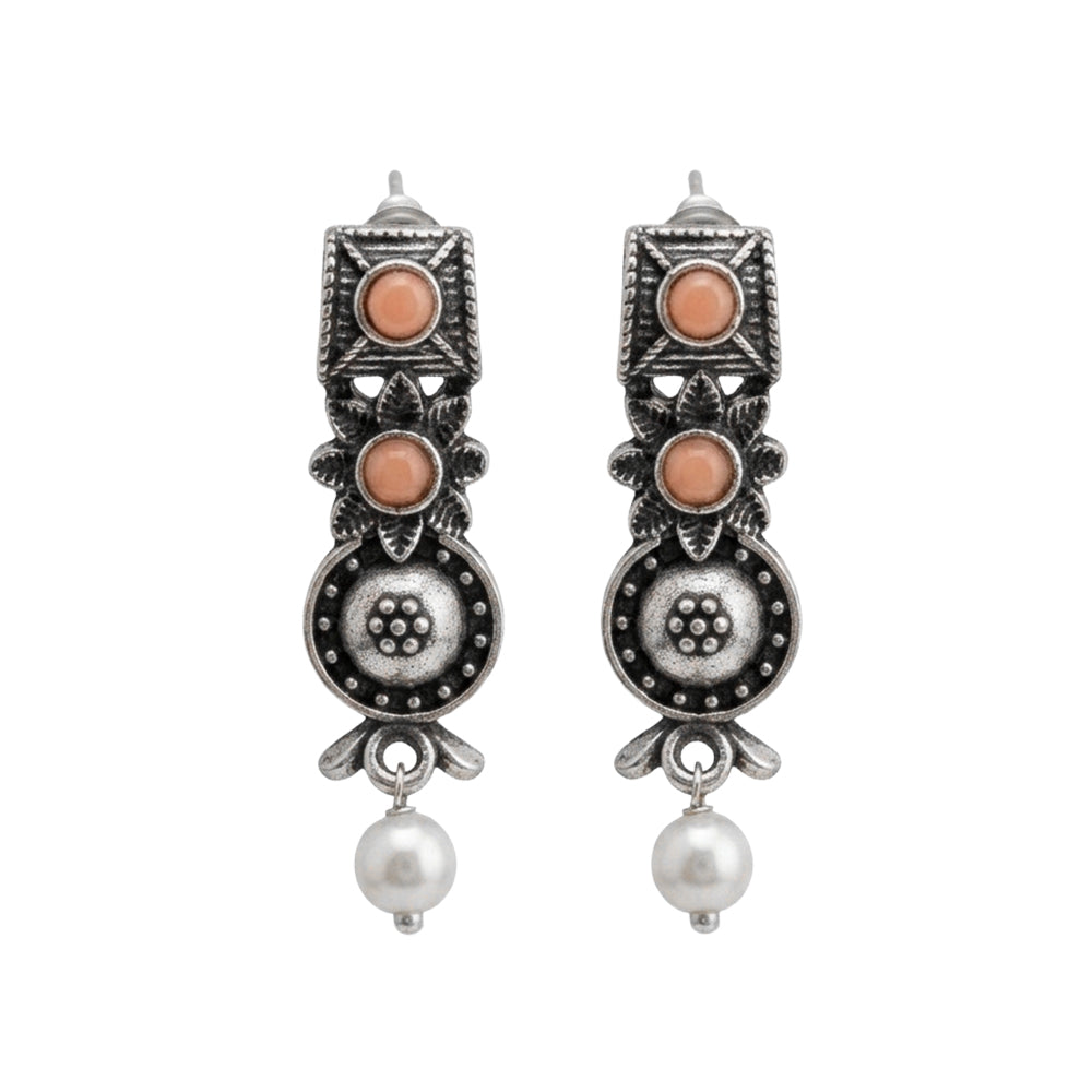 Wonderful wildflower oxidised stud earrings (Light Orange)