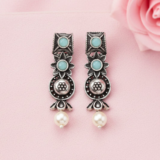 Wonderful wildflower oxidised stud earrings (Mint)