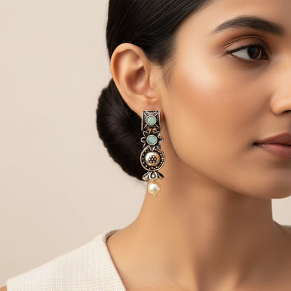 Wonderful wildflower oxidised stud earrings (Mint)