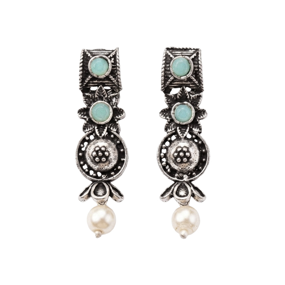 Wonderful wildflower oxidised stud earrings (Mint)