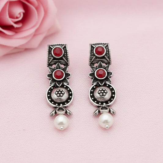 Wonderful wildflower oxidised stud earrings (Dark Red)