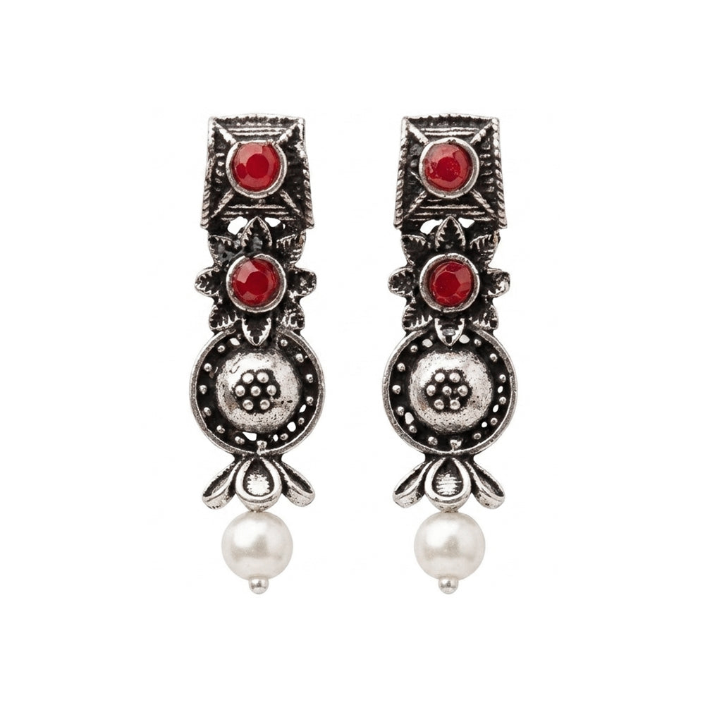 Wonderful wildflower oxidised stud earrings (Dark Red)