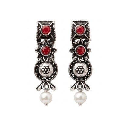 Wonderful wildflower oxidised stud earrings (Dark Red)