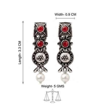 Wonderful wildflower oxidised stud earrings (Dark Red)