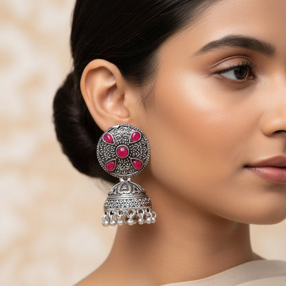 Royal Rajwada Jhumka earrings (Red)